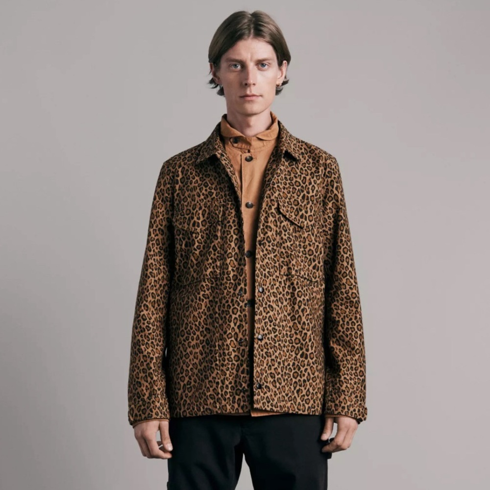 RAG & BONE Leopard Flight Coaches Cotton Jacket Classic Fit Jacket MSRP $495